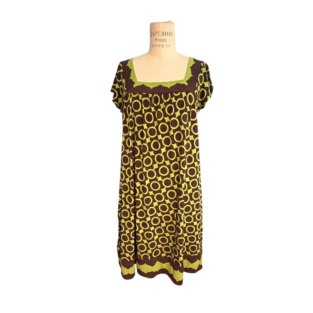 Apt 9 Womens Geometric Circle Print Dress Green Brown Square Neck Retro Mini M